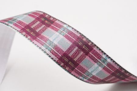 Rosa, Burgunder und Grün Karierter Band Set_AI